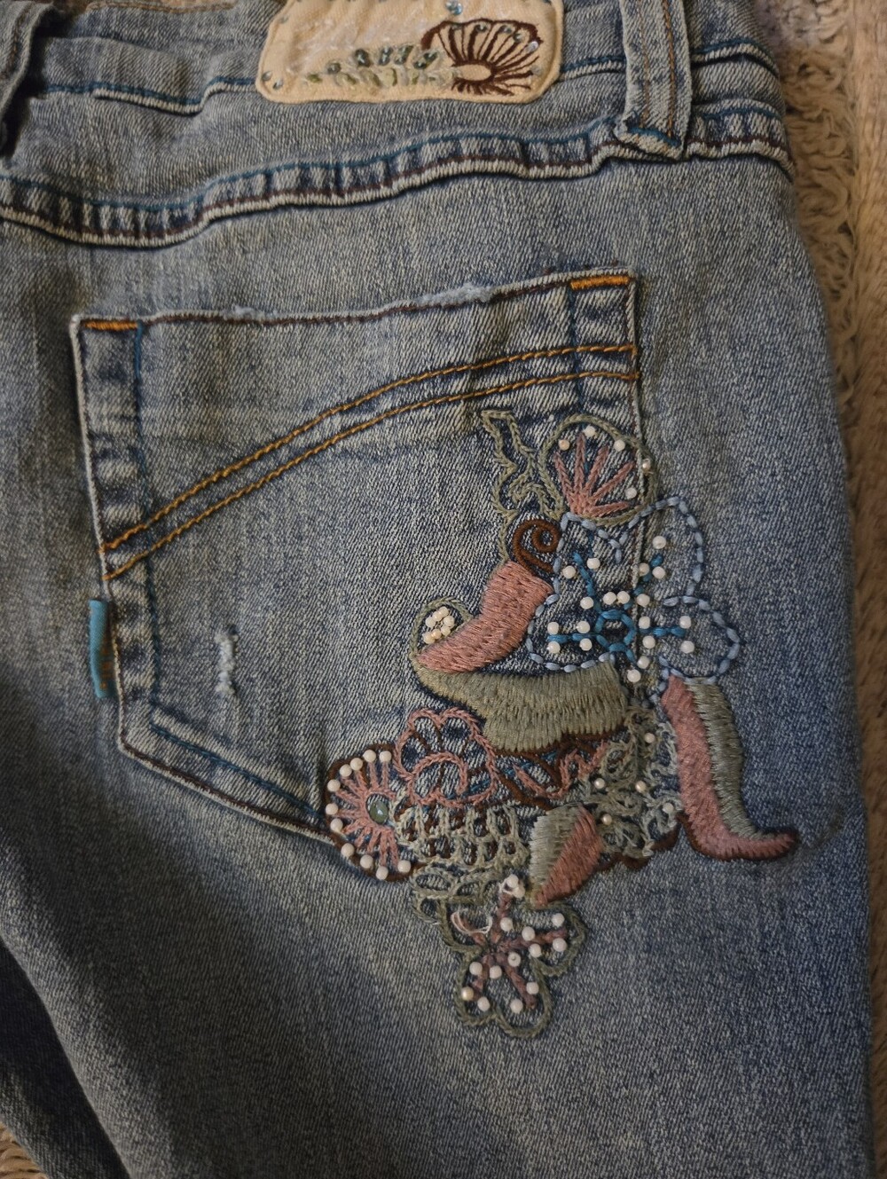 Y2K VINTAGE Flare Embroidered Low Rise Jeans Size 11 - Picture 11 of 11